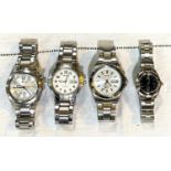 Three Seiko gent's stainless steel wristwatches with kinetic movements, two with papers and ladies