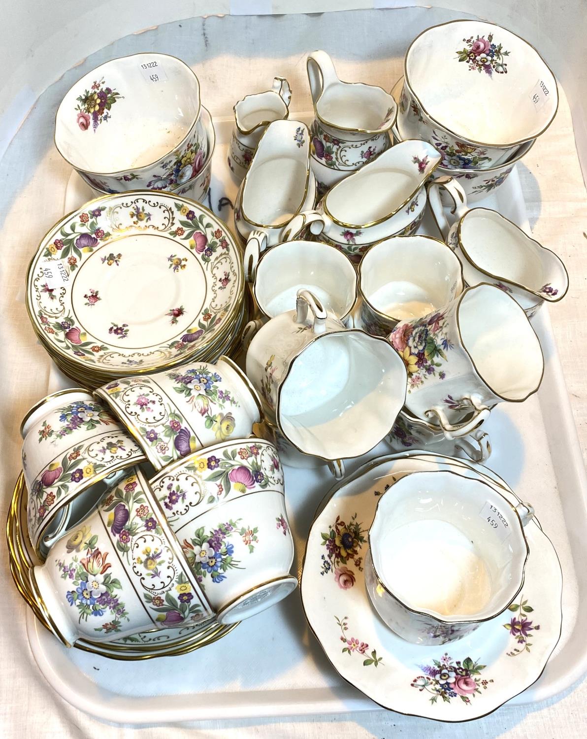 A selection of Royal Worcester "Hammersley" teaware decorated in the "Dresden Sprays" manner:  a set