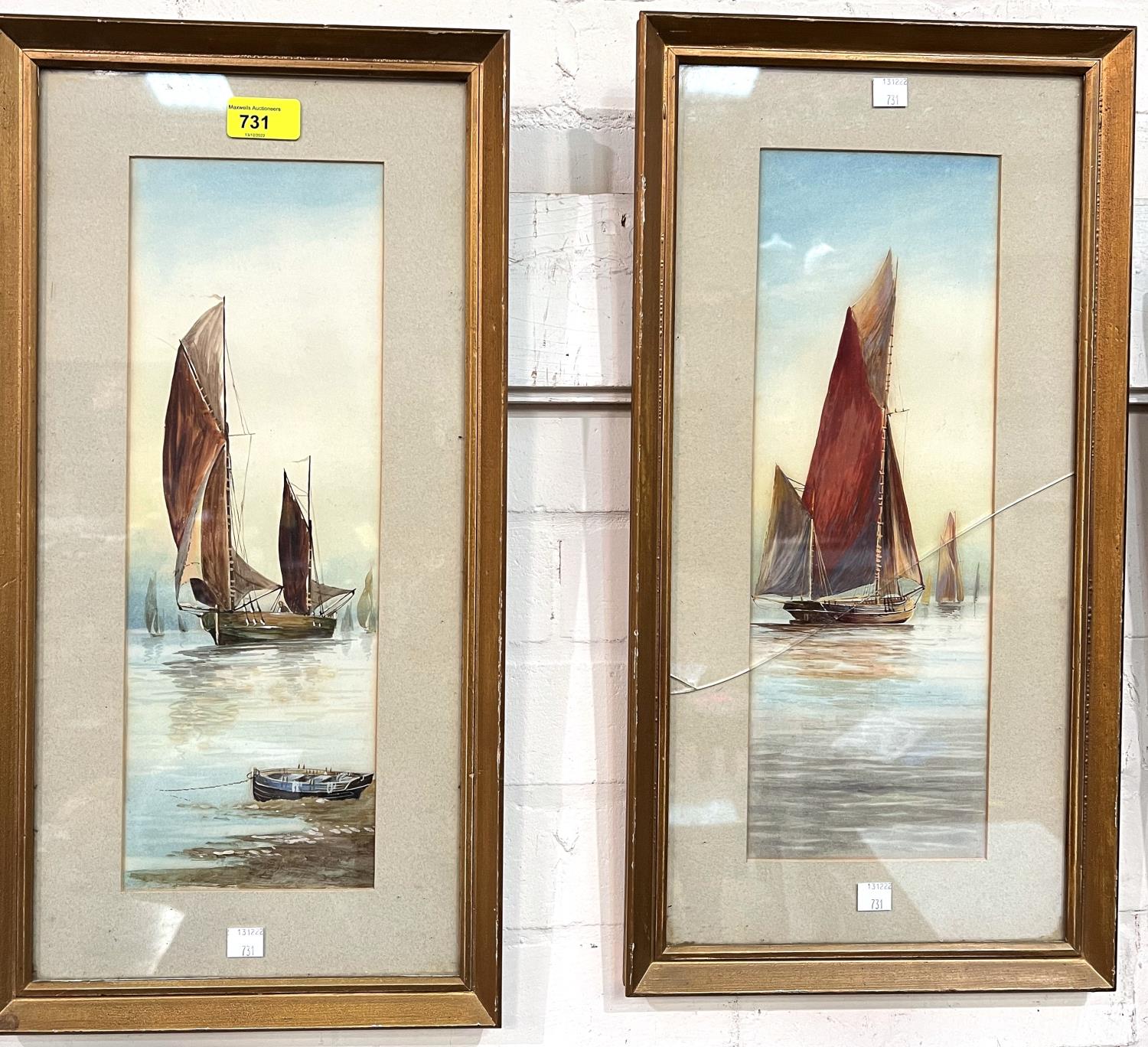 Two gilt framed watercolours of boats and two other framed watercolours