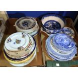 A large selection of decorative plates, hand painted and polychrome; A Doulton large willow