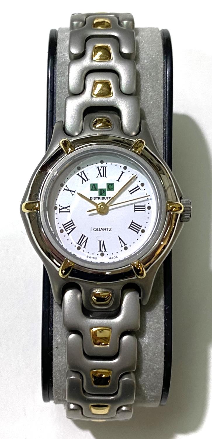 A lady's & gent's pair of APC wristwatches, Swiss made, brushed steel with gilt highlights, gent's - Image 3 of 3