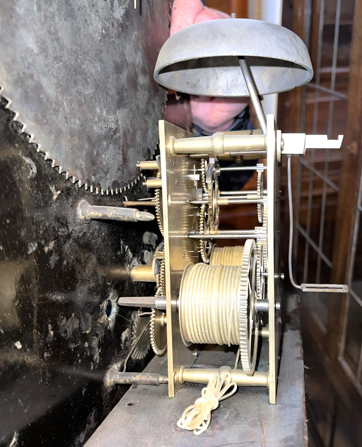 An early 19th century oak longcase clock with swan neck pediment and reeded side columns to the - Image 2 of 4