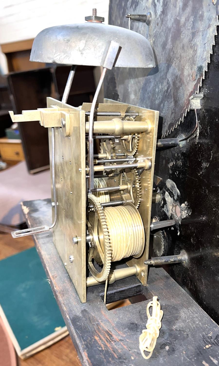 An early 19th century oak longcase clock with swan neck pediment and reeded side columns to the - Image 3 of 4