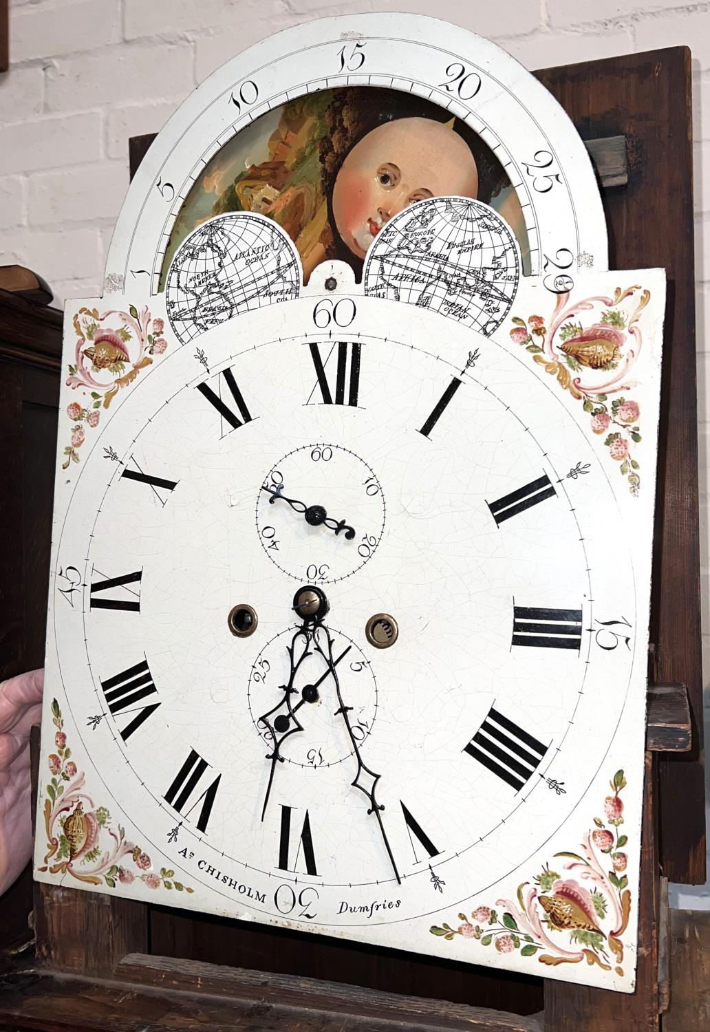 An early 19th century oak longcase clock with swan neck pediment and reeded side columns to the - Image 4 of 4