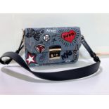 MICHAEL KORS - Sloan Editor embroidered washed blue shoulder crossover graffiti bag, collectable