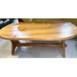 A 1970's nest of 3 tables with tile tops, comprising coffee table and 2 smaller; a rustic style