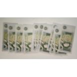 A selection of Isaac Newton £1 notes, some with close serial numbers