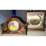 An Edwardian mantel clock; a reproduction mantel clock