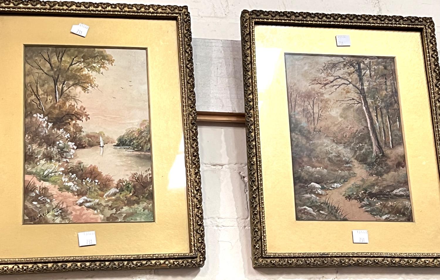 Two gilt framed watercolours of boats and two other framed watercolours - Image 4 of 4