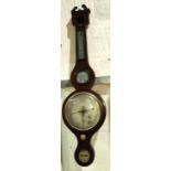 A mahogany cased banjo shaped barometer (for restoration) and a large south coast map, framed and