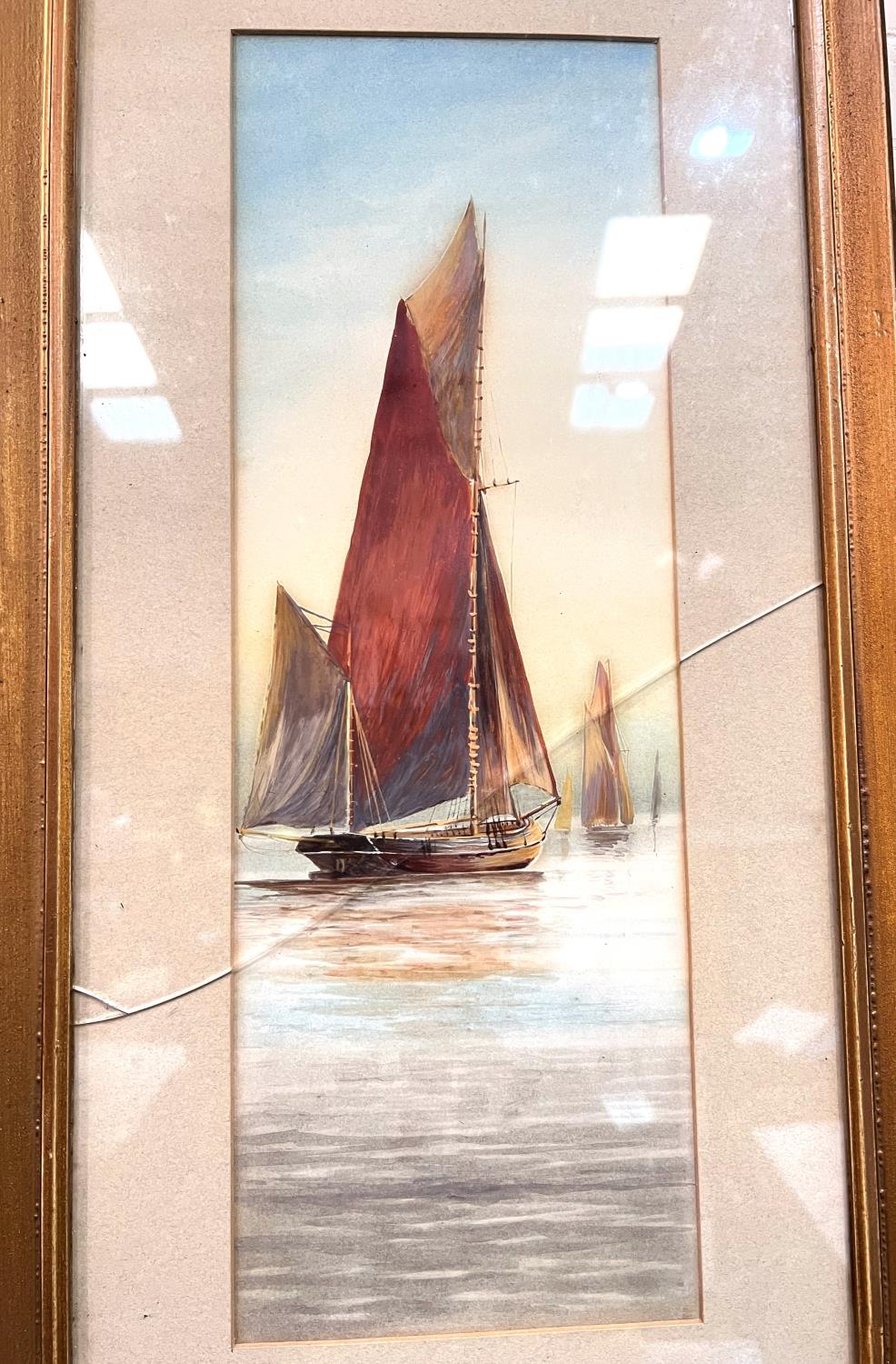 Two gilt framed watercolours of boats and two other framed watercolours - Image 3 of 4