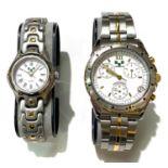 A lady's & gent's pair of APC wristwatches, Swiss made, brushed steel with gilt highlights, gent's