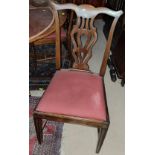 A 19th century set of mahogany Chippendale style dining chairs with pink drop in seats