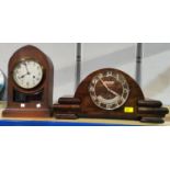 A mantel clock in Art Deco walnut case, 53cm; another in oak case