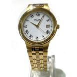 A Rotary quartz movement wristwatch with gilt case and bracelet, white dial and date window, in