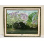 EUROPEAN SCHOOL. 20TH CENTURY Figures under flowering trees. Signed 'Mollie' and dated '95. Oil on