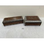 Two Islamic Katam inlaid and carved wood boxes, the glove box 11½' wide