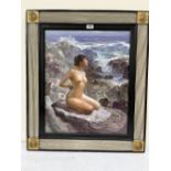 20TH CENTURY SCHOOL Secret Bather. Indistinctly signed. Oil on canvas 24' x 20' (Frame size 27' x