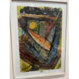 NAN FRANKEL. BRITISH 1921-2000 Fish Moon. Signed. Mixed media on paper. 32' x 21½'