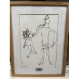 NAN FRANKEL. BRITISH 1921-2000 Figure with cat. Signed. Pen and ink 11' x 7½'. Prov: The artist's