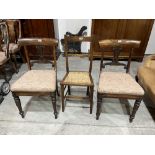 A pair of William IV rosewood dining chairs and a caned bedroom chair (3)