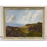 GILBERT LEWIS CREIGHTON. BRITISH 1918-1996 A moorland landscape. Signed. Oil on board 16' x 21'