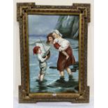 20TH CENTURY SCHOOL Victorian Seaside. Oil on canvas 36' x 24' The gilt stucco frame. 46½' x 33'