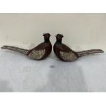 A pair of painted carved wood models of pheasants. 16' long