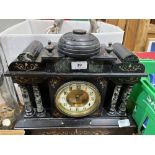 A late 19th century French slate and marble mantle clock. 14' high