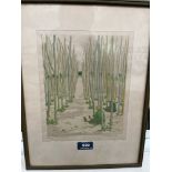 PHYLLIS JERROLD. BRITISH 20TH CENTURY Spring in the Hop Garden. Signed and inscribed. Print on paper