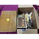 A box of cutlery and an oak canteen