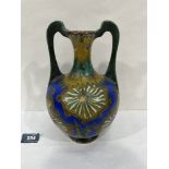 A Dutch studio pottery amphora vase, painted in colours with amorphous forms. Probably Gouda. 9½'
