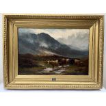 HENRY HADFIELD CUBLEY. BRITISH 1858-1934 Highland cattle in a landscape, probably Glencoe. Signed