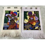 A pair of Zimbabwean wall hangings. 36' x 25'