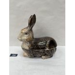 A French majolica tureen and cover in the form of a rabbit. 8' long