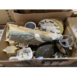 A box of ceramics and sundries