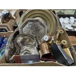 A box of metalware and sundries