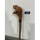 A hazel walking stick, the pommel hand carved as a frog. 49½' long