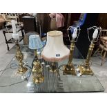 Six brass based table lamps