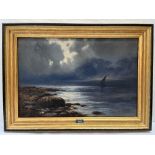 HENRY HADFIELD CUBLEY. BRITISH 1858-1934 A coastal seascape with boat. Signed. Oil on canvas 16' x