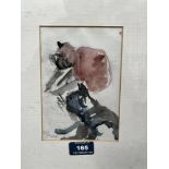 NAN FRANKEL. BRITISH 1921-2000 Two cats. Signed. watercolour 6½' x 4½'. Prov: The artist's studio