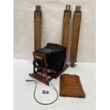 A Victorian Thornton Pickard field camera, the glass plate 4¾' x 6½'; the lot to include a three