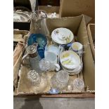 A box of glassware, Royal Worcester ceramics etc.