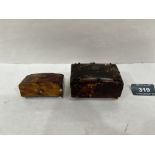 Two early 19th century tortoiseshell boxes, the larger 3' wide. Both lacking feet, loss to rear of