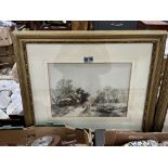 A pair of gilt framed lithographs, summer and winter rural scenes. 10½' x 14½'