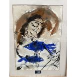 NAN FRANKEL. BRITISH 1921-2000 Figure with fish. Signed. Watercolour 14½' x 10½'. Prov: The artist's