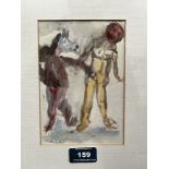 NAN FRANKEL. BRITISH 1921-2000 Figure with horse. Signed. Watercolour 6½' x 4½'. Prov: The artist'