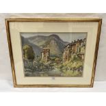 ROLAND SPENCER-FORD. BRITISH 1902-1990 An alpine town. Signed. Watercolour 14' x 19'