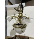 An Irish ormolu electrolier of five lights with frosted and cut glass shades. 24' diam.
