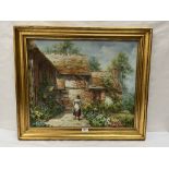 EUROPEAN SCHOOL. 20TH CENTURY Cottage Garden. Signed K. Lyour. Oil on canvas 19' x 23' (Frame